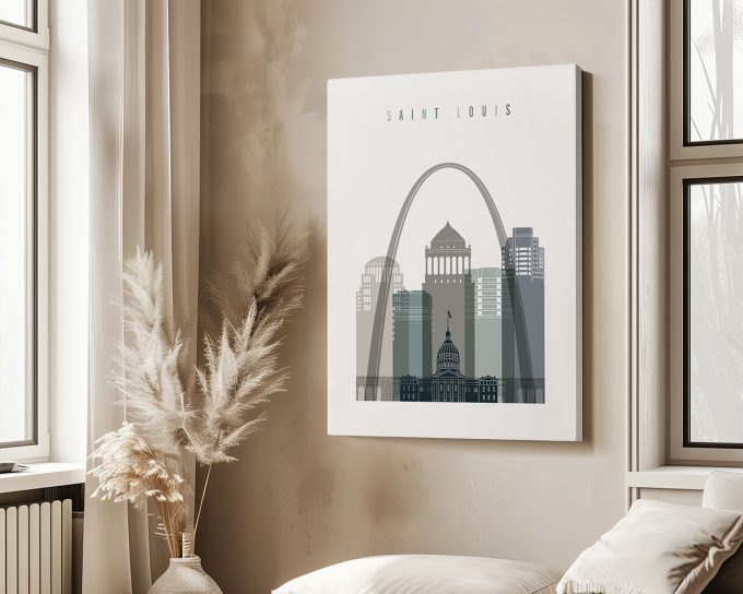 Stylized cityscape artwork of Saint Louis featuring the Gateway Arch and skyline.