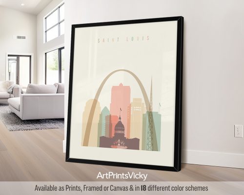 Saint Louis city art print in warm pastel cream theme, modern city print by ArtPrintsVicky