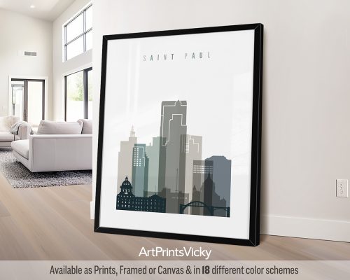 Saint Paul modern art print in cool Earth Tones 4. Features the Cathedral, historic buildings by ArtPrintsVicky