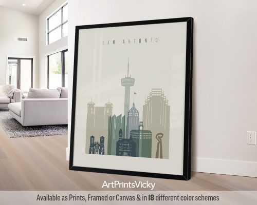 San Antonio city skyline print in Earth Tones 1 by ArtPrintsVicky