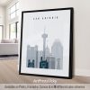 Art print featuring the skyline of San Antonio with notable buildings and landmarks.