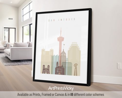 San Antonio City Poster in Soft Pastels by ArtPrintsVicky