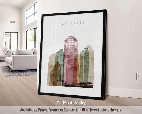 San Diego Skyline: Poster in Soft Watercolors
