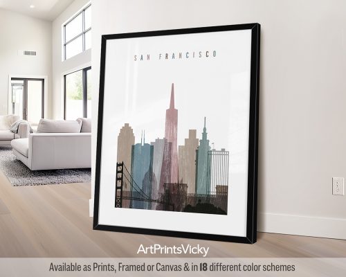 San Francisco modern city poster with distressed vintage effect by ArtPrintsVicky