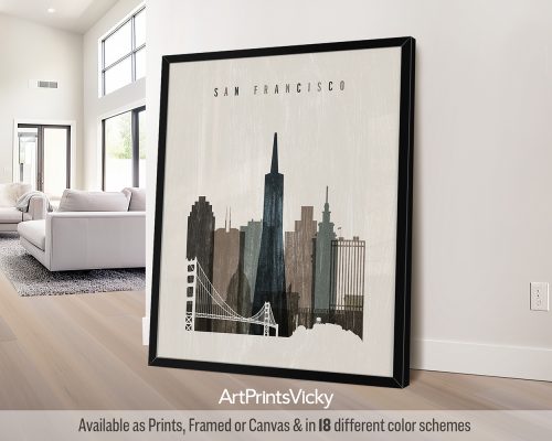 San Francisco contemporary city print with Distressed 2 effect by ArtPrintsVicky