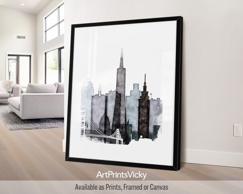 San Francisco City Poster Drawn in Cool Tones by ArtPrintsVicky