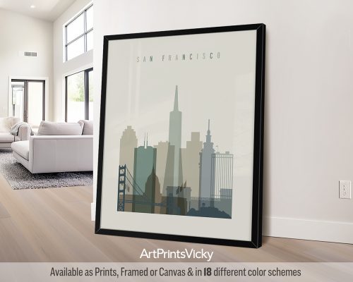 San Francisco city skyline print in Earth Tones 1 by ArtPrintsVicky