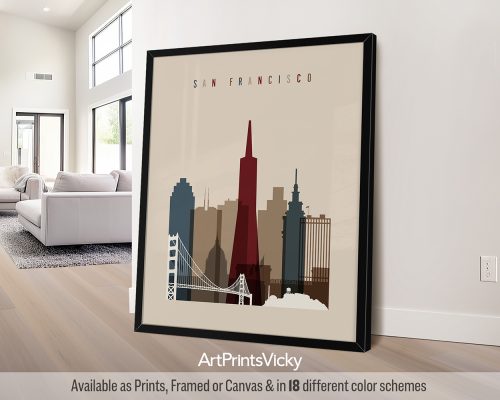 San Francisco city skyline in earth tones 2 wall art poster by ArtPrintsVicky