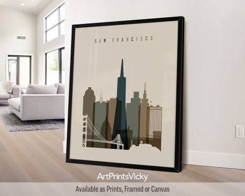 San Francisco skyline art print in earth tones 3 by ArtPrintsVicky