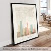 Art print of a map of San Francisco featuring notable landmarks and a skyline illustration.