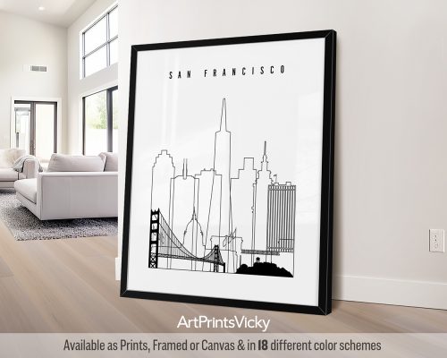 Black outline minimalist San Francisco skyline poster by ArtPrintsVicky