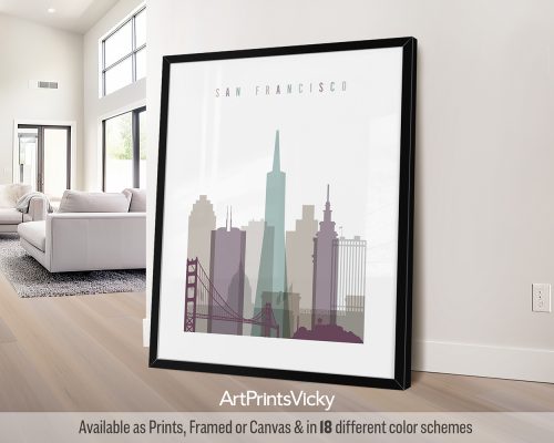 San Francisco modern art print in cool pastel 2 theme, contemporary city print by ArtPrintsVicky
