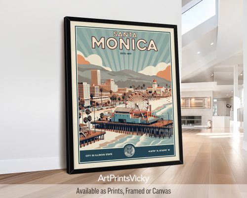 Santa Monica Poster Inspired by Retro Travel Art