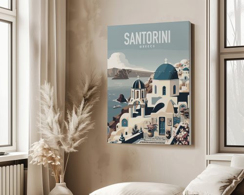 Santorini travel poster in smooth colors by ArtPrintsVicky