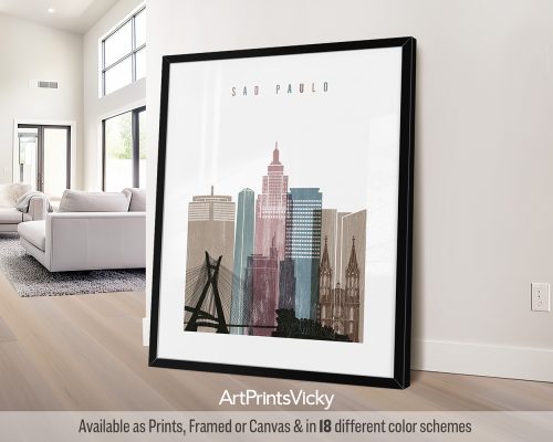 Sao Paulo modern skyline poster with a Distressed 1 textured effect by ArtPrintsVicky