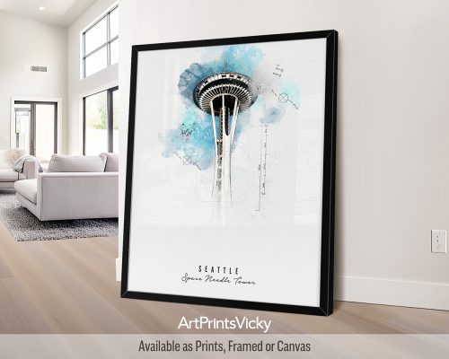 Space Needle Seattle Poster | Urban Edge, Emerald City Icon by ArtPrintsVicky