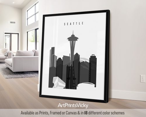 Black and white Seattle city poster by ArtPrintsVicky