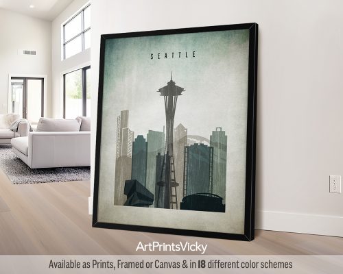 Seattle travel poster with a heavily worn Distressed 3 effect by ArtPrintsVicky