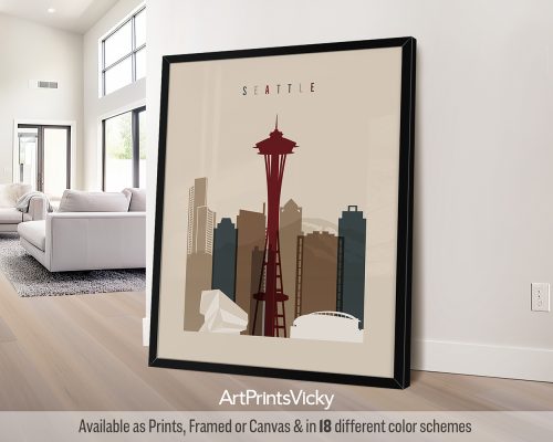 Seattle city skyline in earth tones 2 art print by ArtPrintsVicky