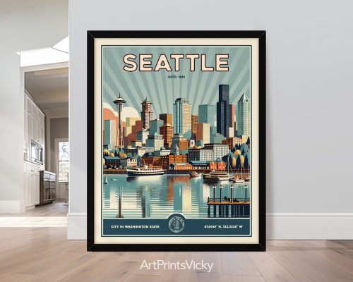 Seattle retro skyline art print
