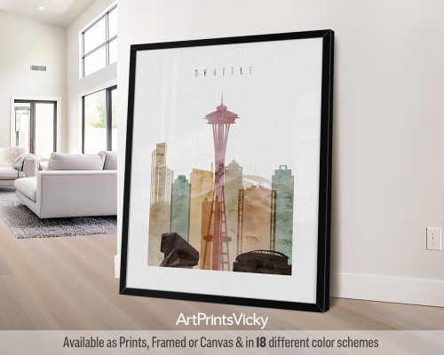 Seattle Poster: Space Needle & Earthy Serenity