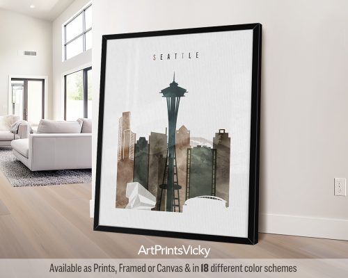 Seattle City Art Print: Earthy Watercolors