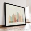 Art print of Shanghai skyline featuring various iconic buildings in a minimalist design.