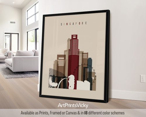 Singapore skyline poster in earth tones 2 by ArtPrintsVicky