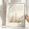 Artistic representation of Singapore city map with buildings and landmarks in a minimalist style.
