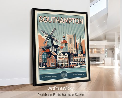 Southampton Print Inspired by Retro Travel Art by ArtPrintsVicky