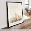 Art print of a stylized map of Stockholm featuring iconic buildings and landmarks.