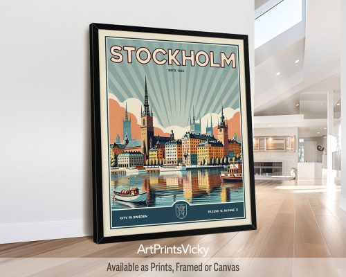 Stockholm Poster Inspired by Retro Travel Art