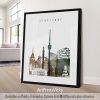 Art print featuring a stylized cityscape of Stuttgart with notable buildings and structures.