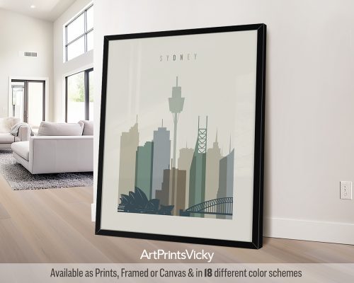 Sydney city skyline print in Earth Tones 1 by ArtPrintsVicky