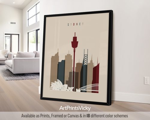 Sydney Australia skyline poster in earth tones 2 by ArtPrintsVicky