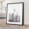 Art print of Sydney cityscape featuring iconic buildings and landmarks in muted colors.