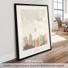 Art print of Sydney cityscape featuring buildings and the Sydney Tower in soft colors.