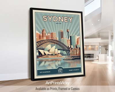 Retro artwork of Sydney skyline