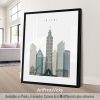 Contemporary Taipei city skyline print featuring Taipei 101, vibrant cityscape, and natural surroundings in a cool, natural Earth Tones 4 palette, by ArtPrintsVicky.