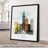 Art print of Taipei cityscape featuring prominent buildings and landmarks in a watercolor style.