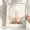 Art print of Tallahassee featuring stylized buildings and landmarks in soft colors.