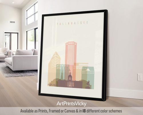 Tallahassee Skyline Print | Pastel Charm, Capital City Scenes by ArtPrintsVicky