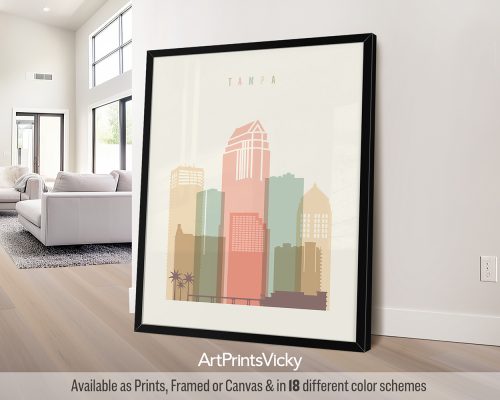 Tampa skyline in warm pastel cream theme, modern city print by ArtPrintsVicky