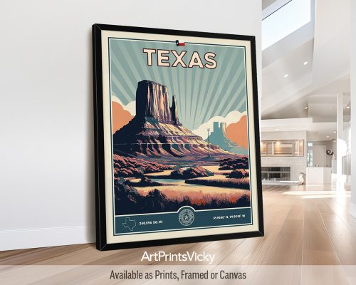 Texas Poster Inspired by Retro Travel Art