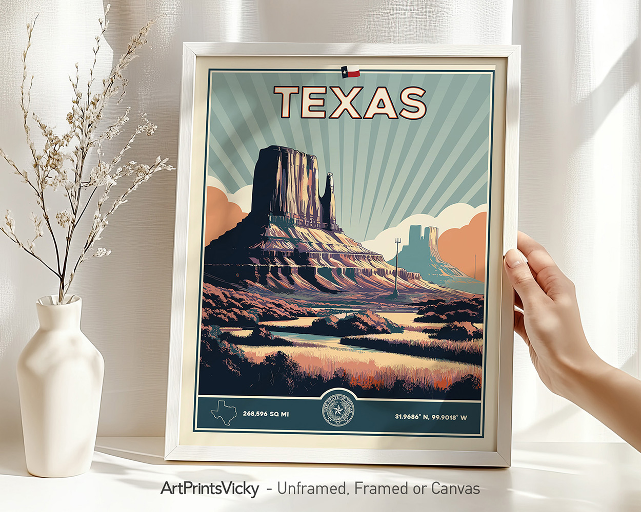 Texas Poster Inspired by Retro Travel Art