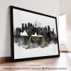 Art print featuring a black and white cityscape of Tokyo with gold text.
