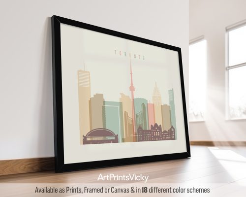 Toronto skyline in warm pastel cream theme, landscape orientation, modern city print by ArtPrintsVicky