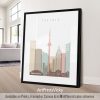 Art print of a Toronto cityscape featuring notable buildings in muted colors.