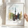 Art print featuring a stylized illustration of the Toronto skyline with notable buildings.