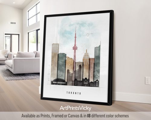Toronto City Poster in Warm Urban Watercolors by ArtPrintsVicky